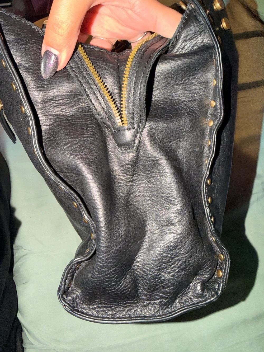American Leather Co.: Lenox Studded Triple Entry Satchel